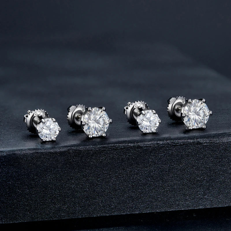 2Ct Moissanite Round Stud Earrings VVS1 D Color S925 Sterling Silver Screw Back