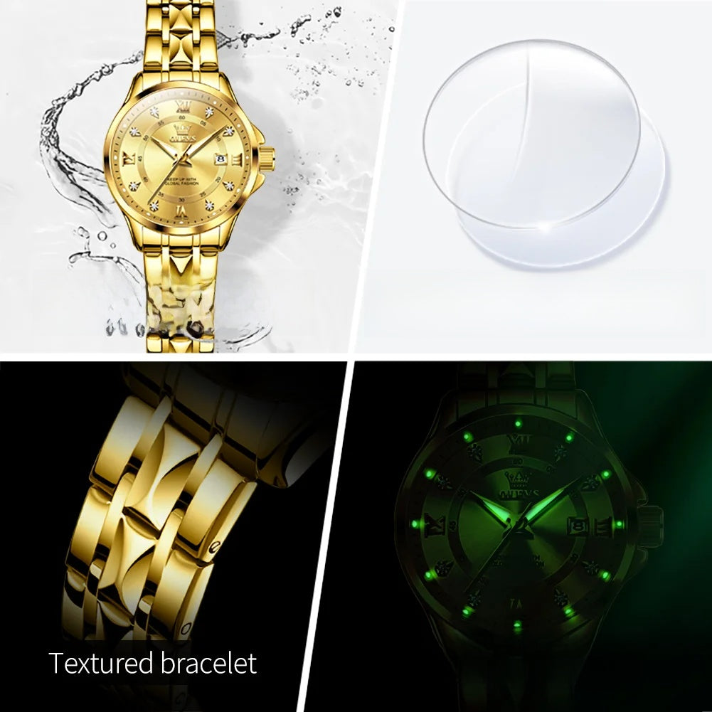 Women's Gold Stainless Steel Small Round Watch Date