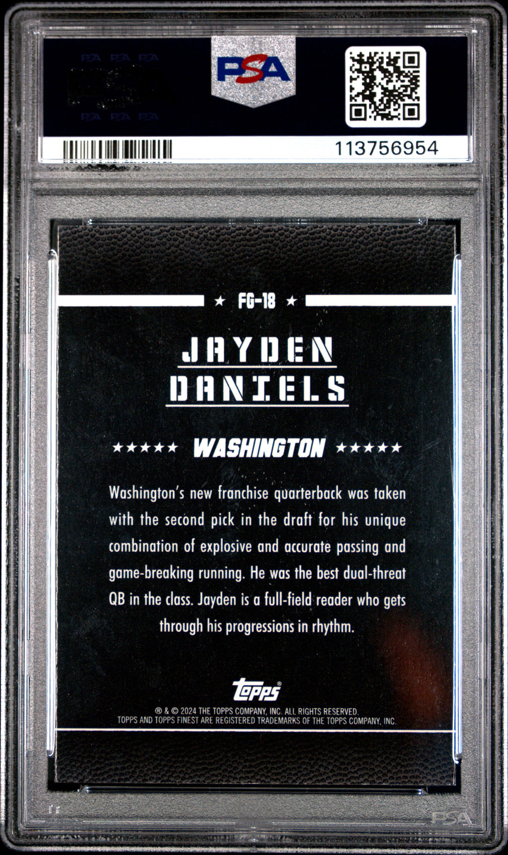 Graded 2024 Topps Finest Jayden Daniels #FG18 Field General Checkerboard Rookie RC Football Card PSA 10 Gem Mint