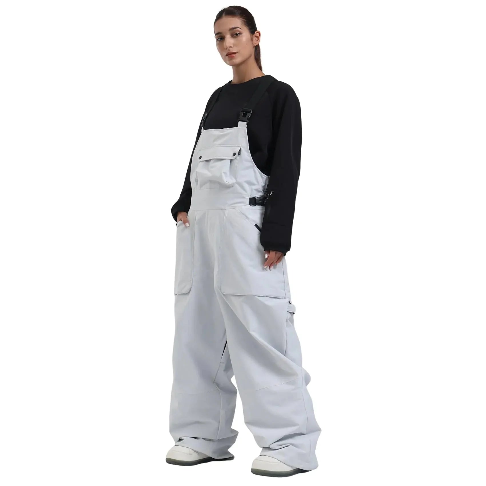 IMPHUT Womens Ski Bibs Snow Pants Super Baggy Snowboard Loose Bibs Waterproof Windproof Insulated Warm WinterGrey XL