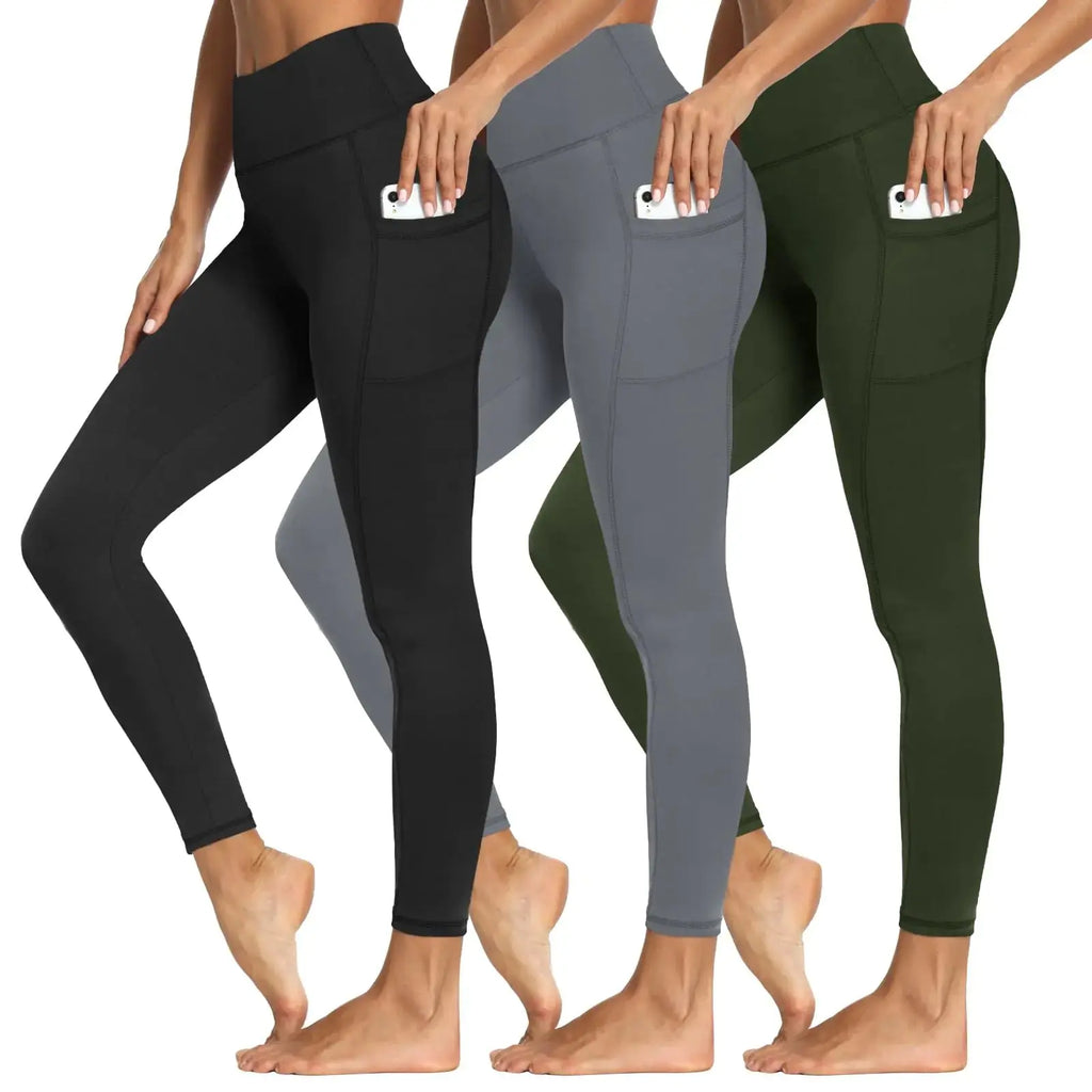 3 Packs Leggings with Pockets for Women, Soft High Waisted Tummy Control Workout Yoga Pants
