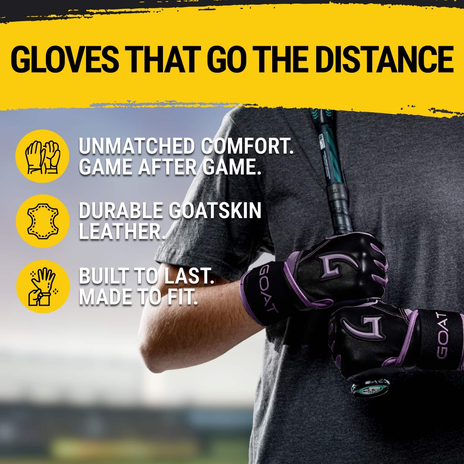 Origin Series Long Cuff Black and Purple Batting Gloves