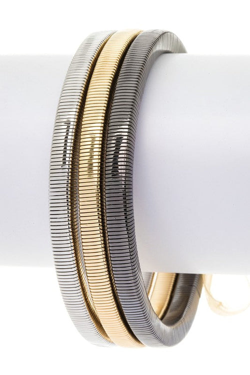 3 Pack Stretch Coil Bracelet Set Gold Silver Gunmetal