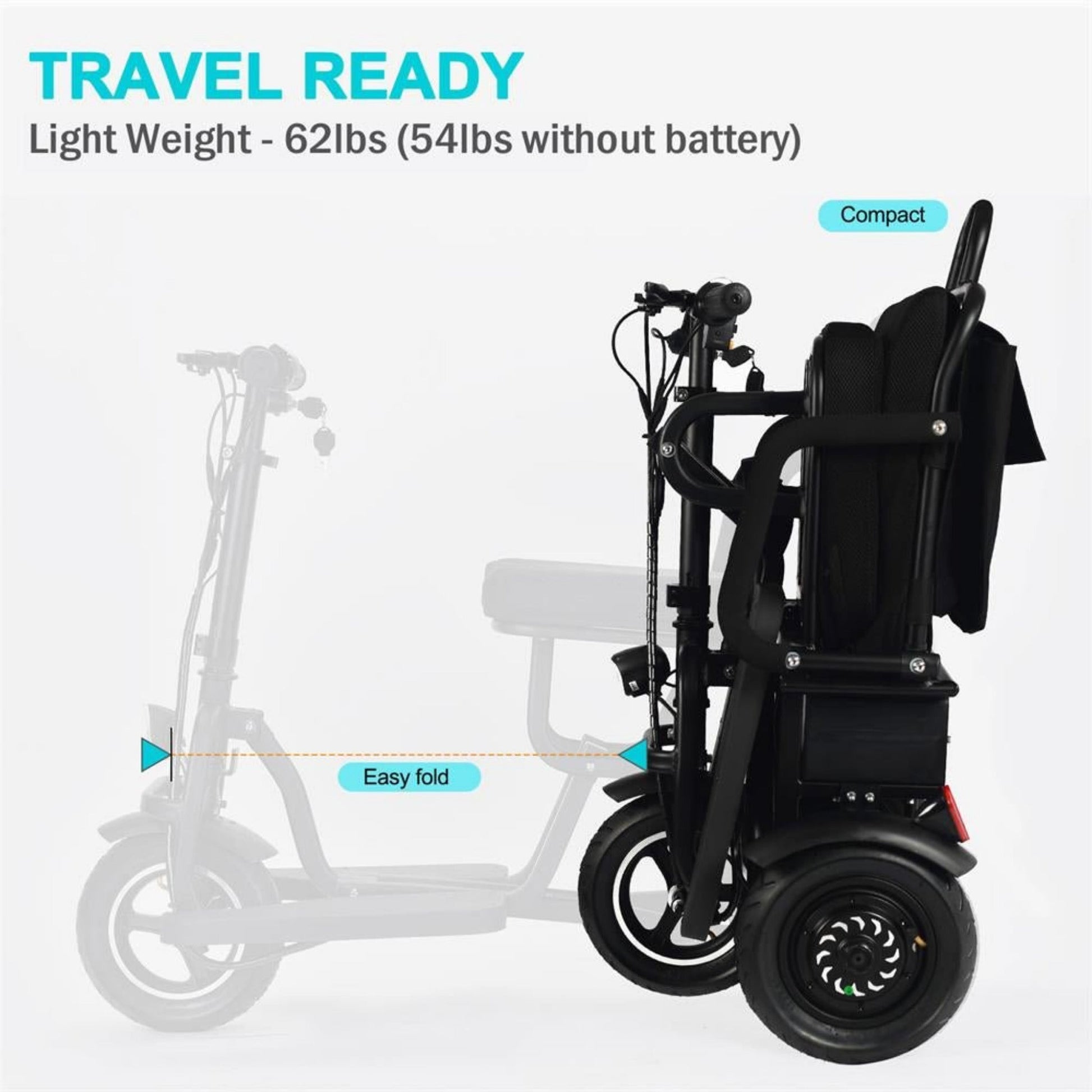 EZG 3-Wheel Electric Heavy-Duty Lightweight Powered Mobility Scooter For Adults, 280LBS (SAK47361)