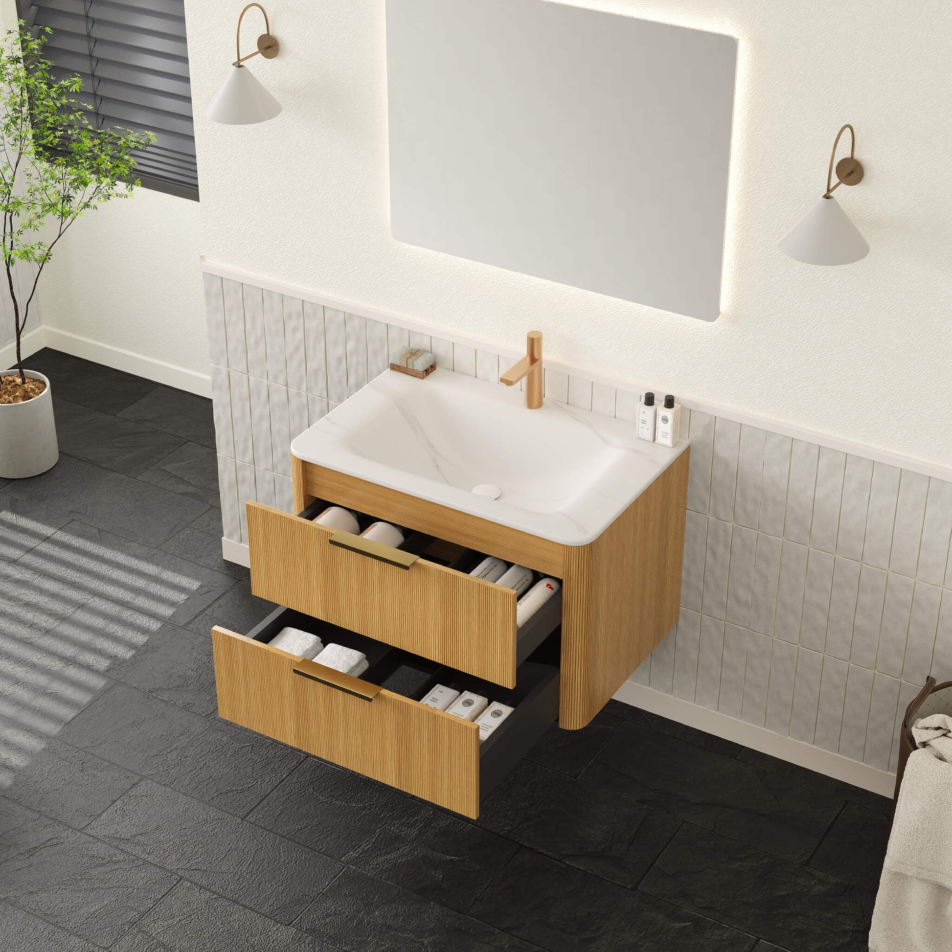 Nuvia Luxury 30/36-Inch Sintered Stone Floating Bathroom Vanity With Sink (SAK70429)