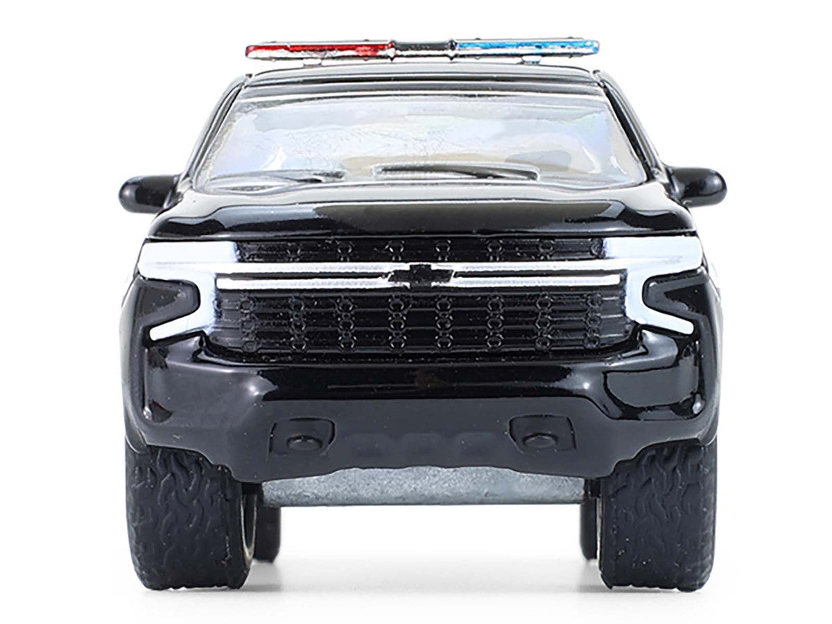 2024 Chevrolet Tahoe Police Pursuit Vehicle "Dover Police – 100th Anniversary Edition" Black with White Stripes "Hobby Exclusive" Series 1/64 Diecast Model Car by Greenlight