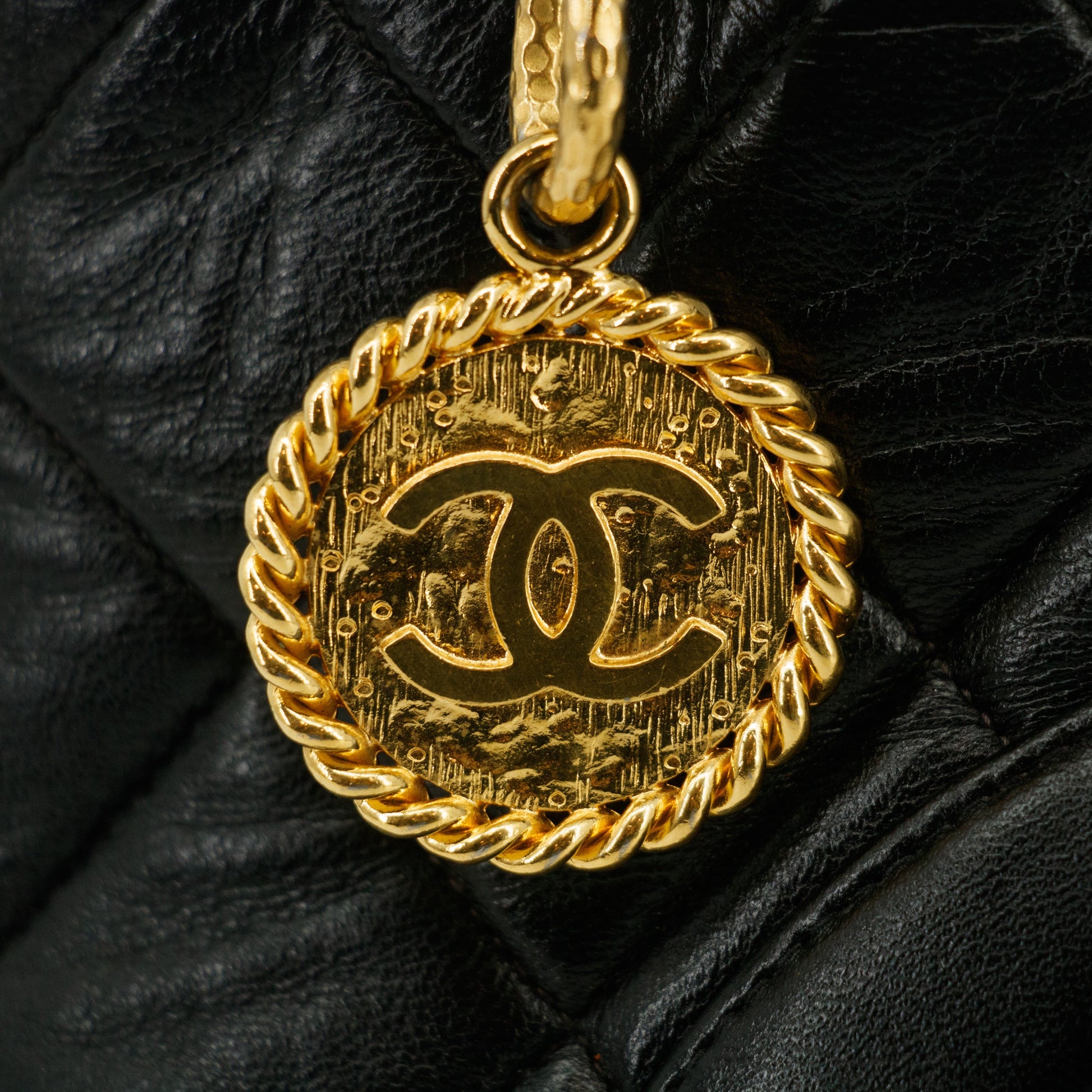 Chanel Matelasse Lambskin Black Medallion Reprint Tote Bag 6 Series #3056