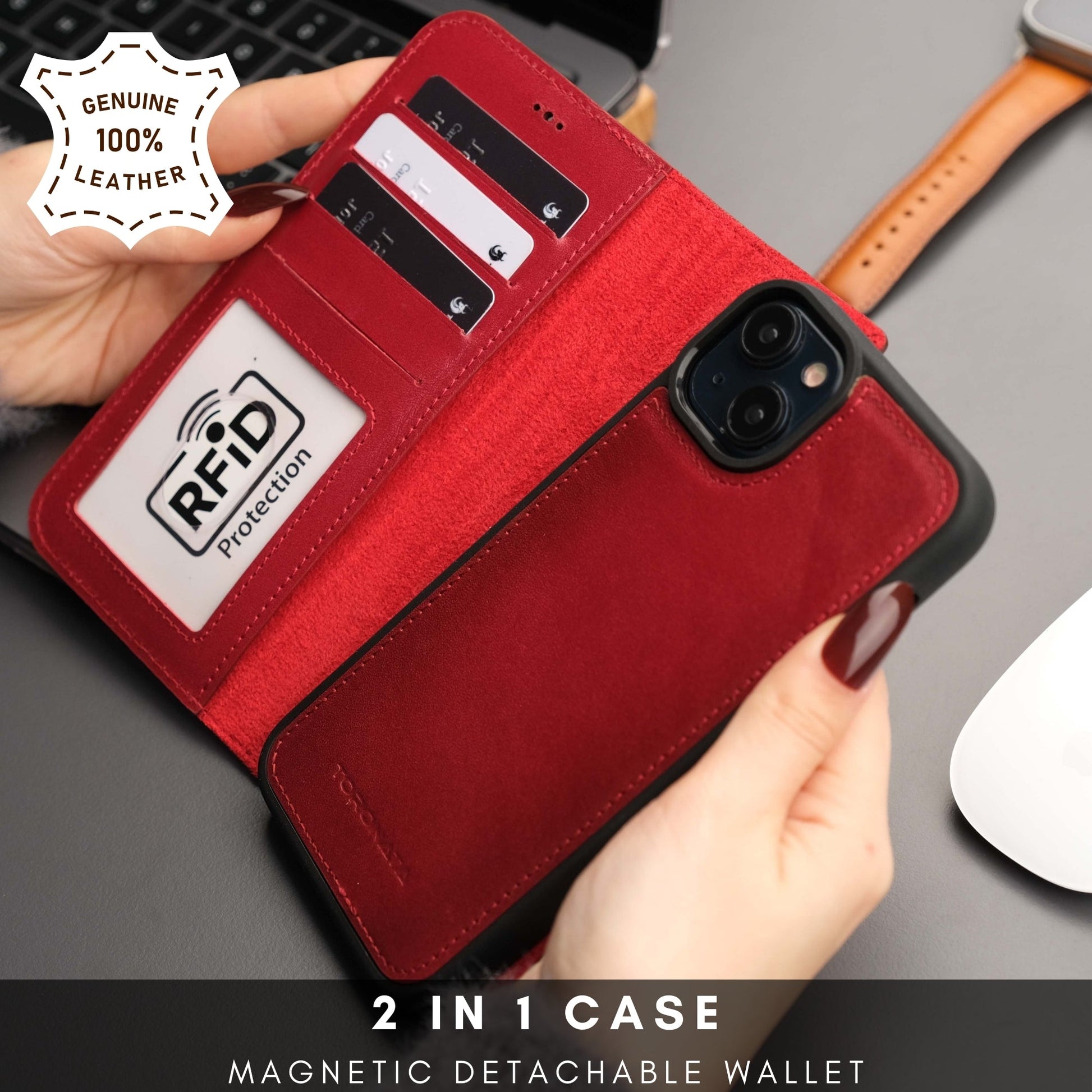 Casper Leather iPhone 15 Wallet Case | Detachable MagSafe Compatible RFID Protection