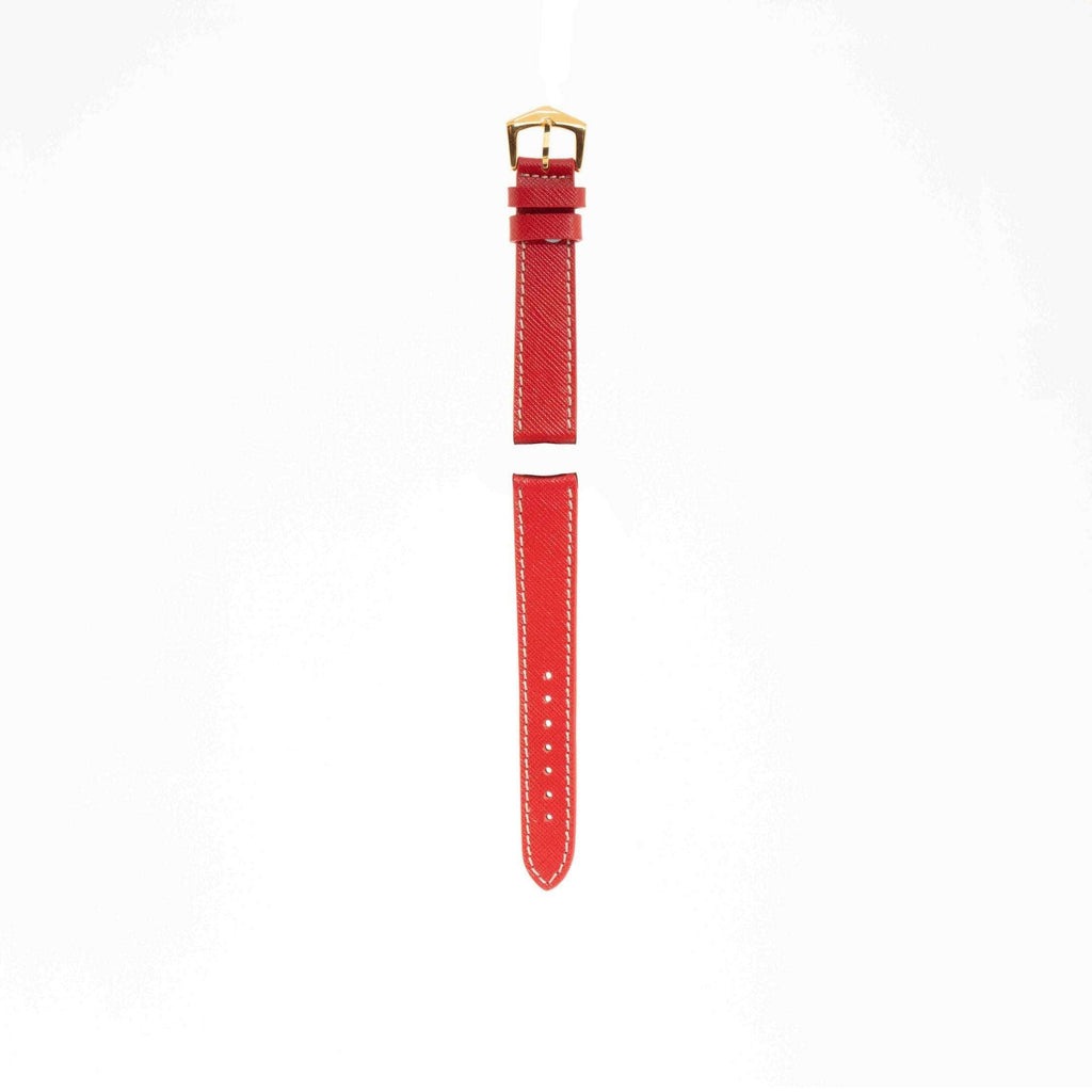 Red Hammered Calfskin Ecru Stitches Watch strap