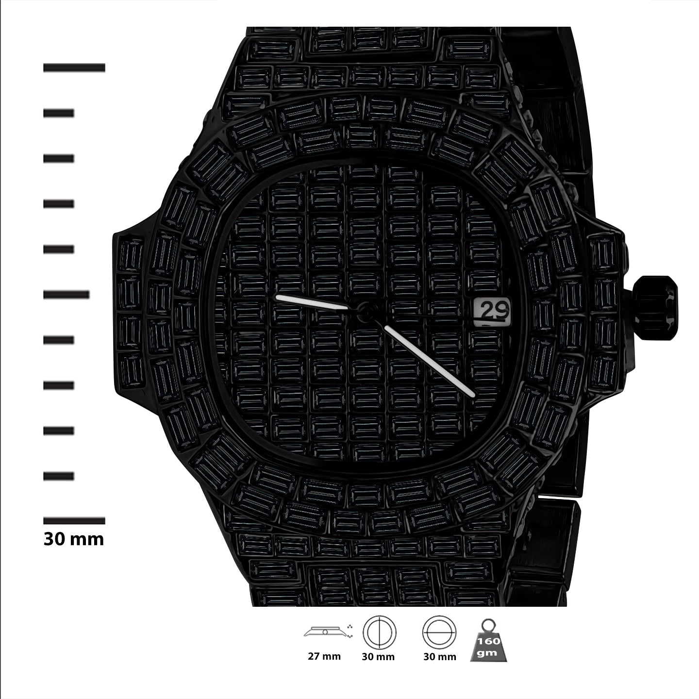 30mm CZ Hip Hop Bling Watch Iced Alloy Bracelet Baguette