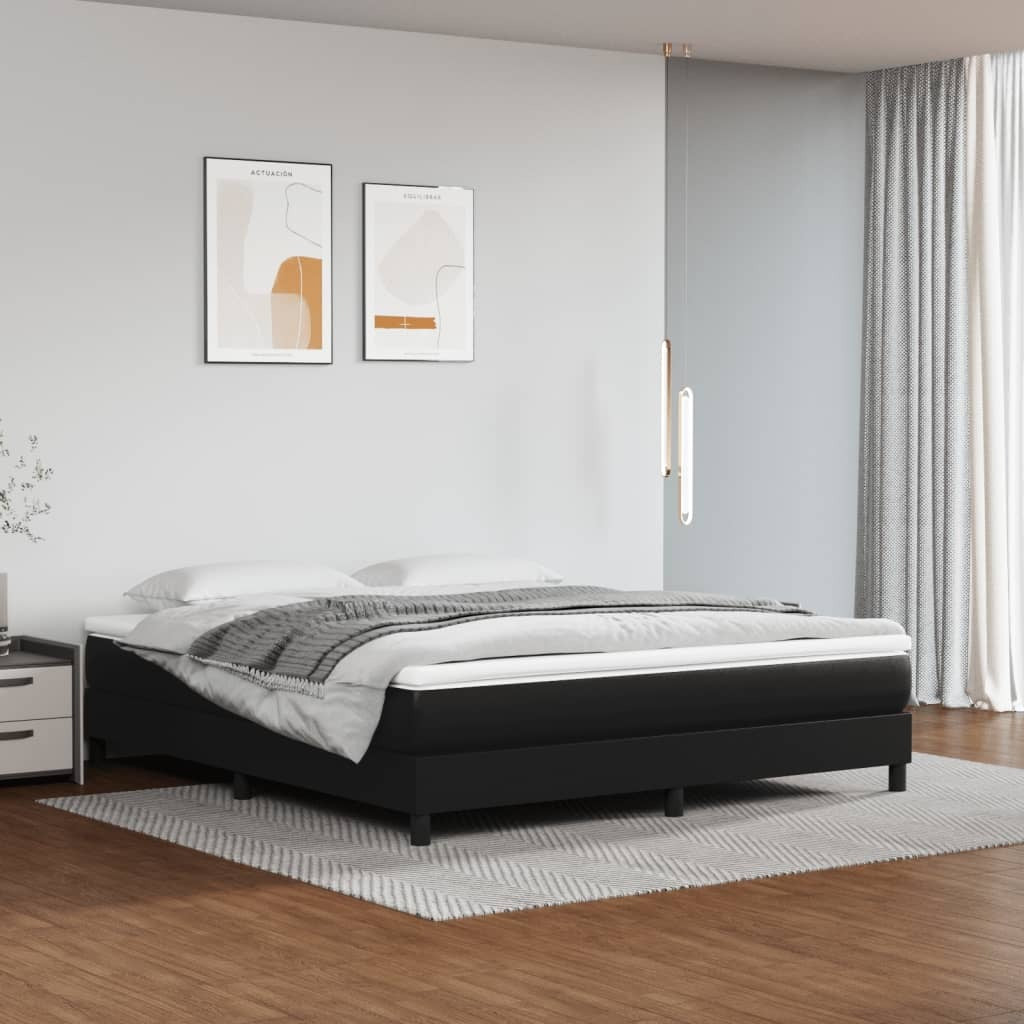 Box Spring Bed Frame Black California King Faux Leather (US Only)