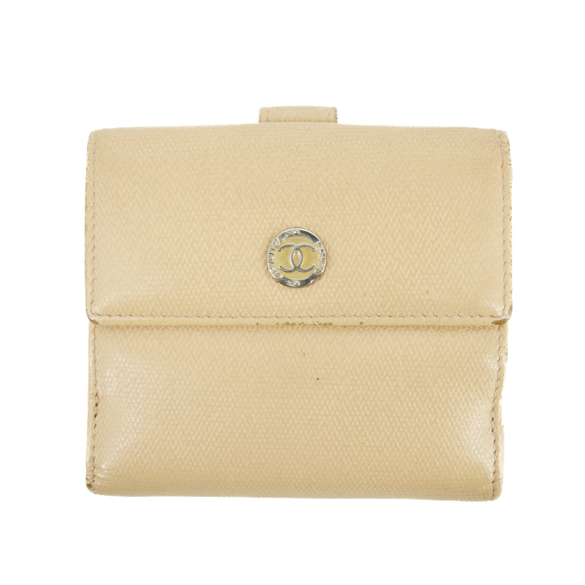 Chanel Beige CC Leather Compact Trifold Wallet #3140