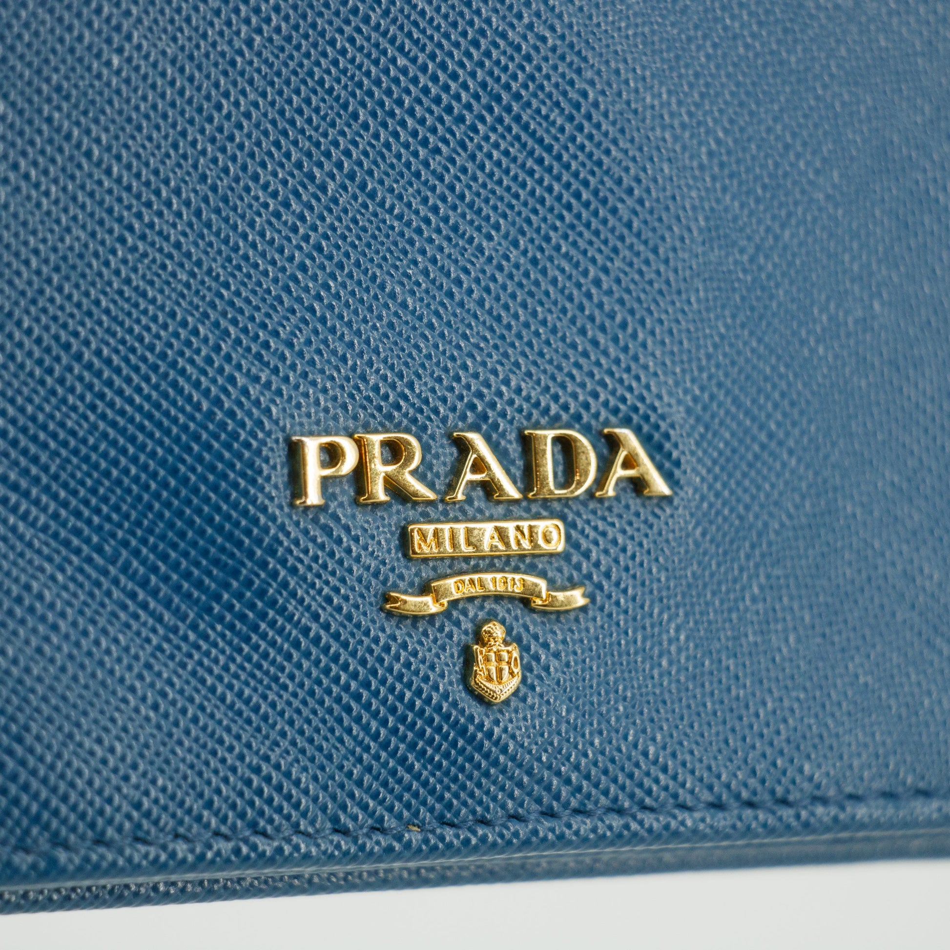 Prada Blue Saffiano Lux Leather Trifold Wallet  #3143