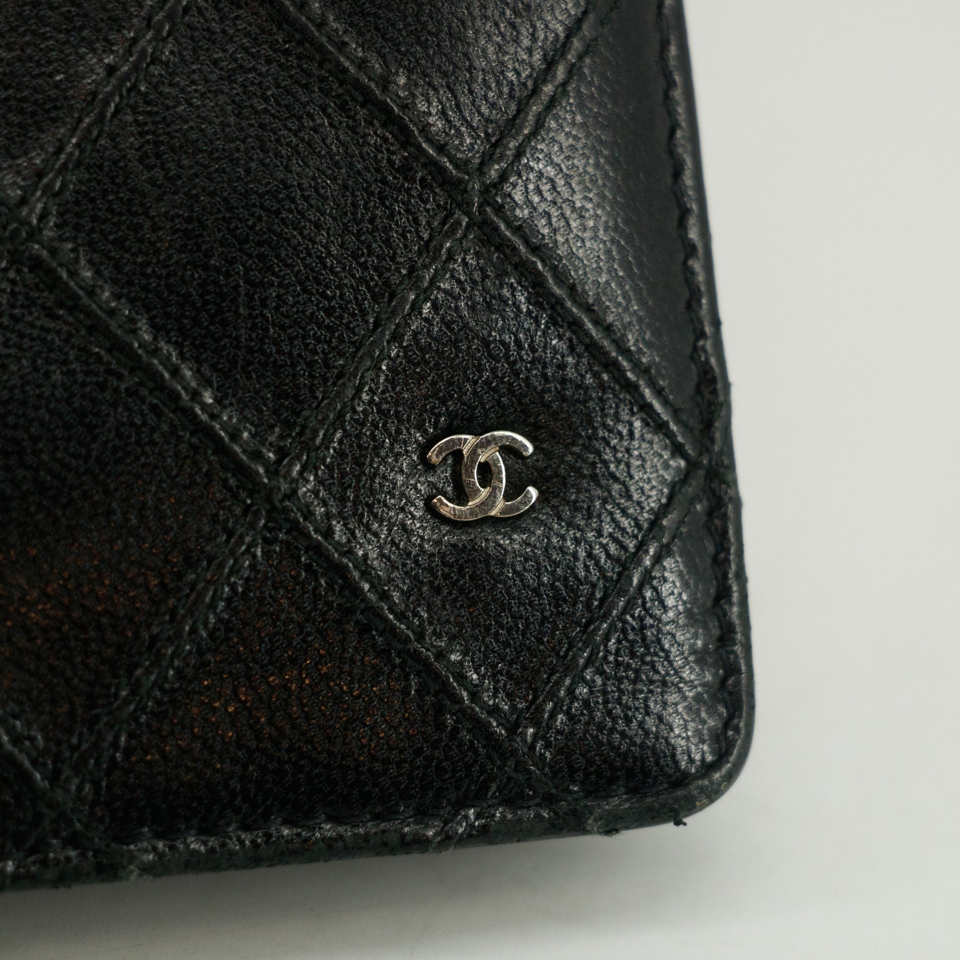 Chanel Black Diamond Quilted Lambskin Long Wallet #3160