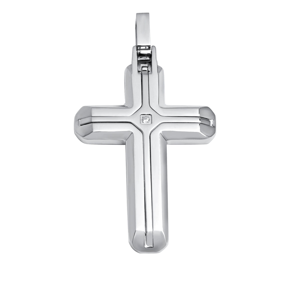 316L Stainless Steel Cross Pendant High Polish With Stone
