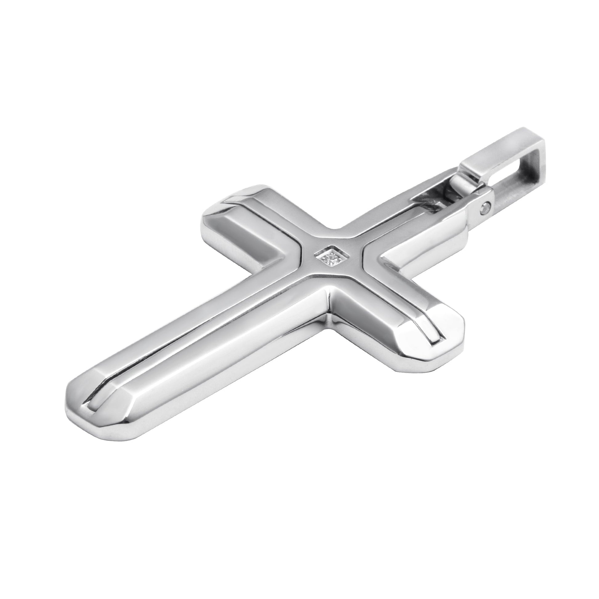 316L Stainless Steel Cross Pendant High Polish With Stone