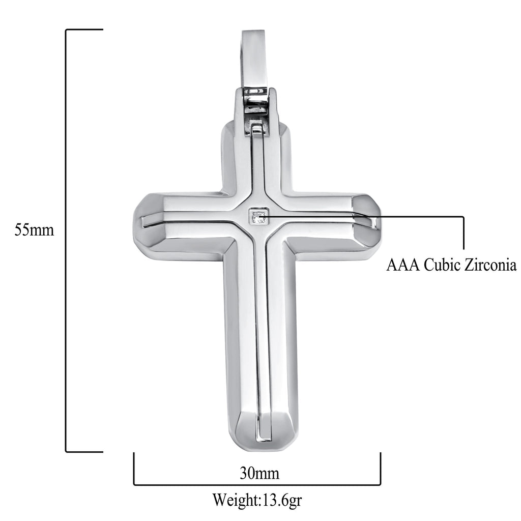 316L Stainless Steel Cross Pendant High Polish With Stone