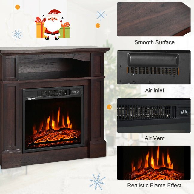 32-Inch Electric TV Stand Entertainment Center Console Fireplace W/ Mantel & Shelf, 1400W (90869345)