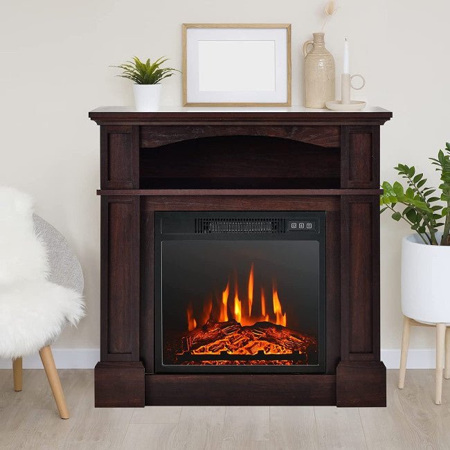 32-Inch Electric TV Stand Entertainment Center Console Fireplace W/ Mantel & Shelf, 1400W (90869345)