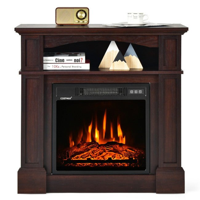 32-Inch Electric TV Stand Entertainment Center Console Fireplace W/ Mantel & Shelf, 1400W (90869345)