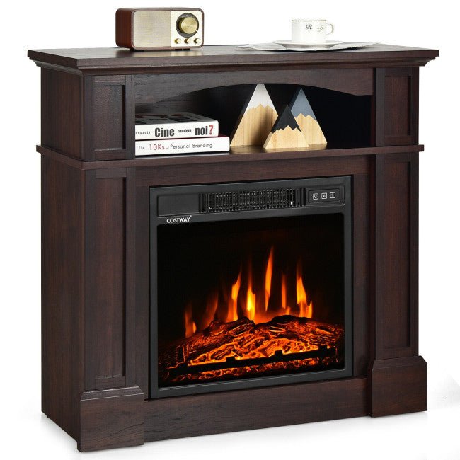 32-Inch Electric TV Stand Entertainment Center Console Fireplace W/ Mantel & Shelf, 1400W (90869345)