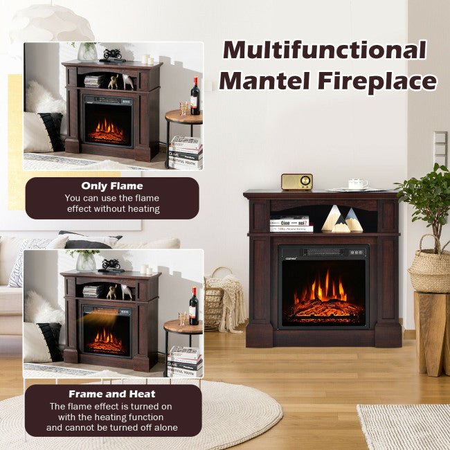 32-Inch Electric TV Stand Entertainment Center Console Fireplace W/ Mantel & Shelf, 1400W (90869345)
