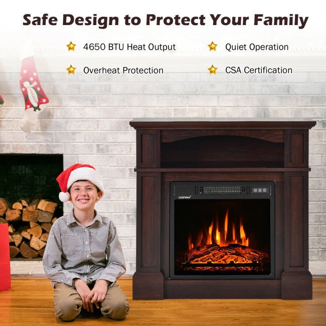 32-Inch Electric TV Stand Entertainment Center Console Fireplace W/ Mantel & Shelf, 1400W (90869345)