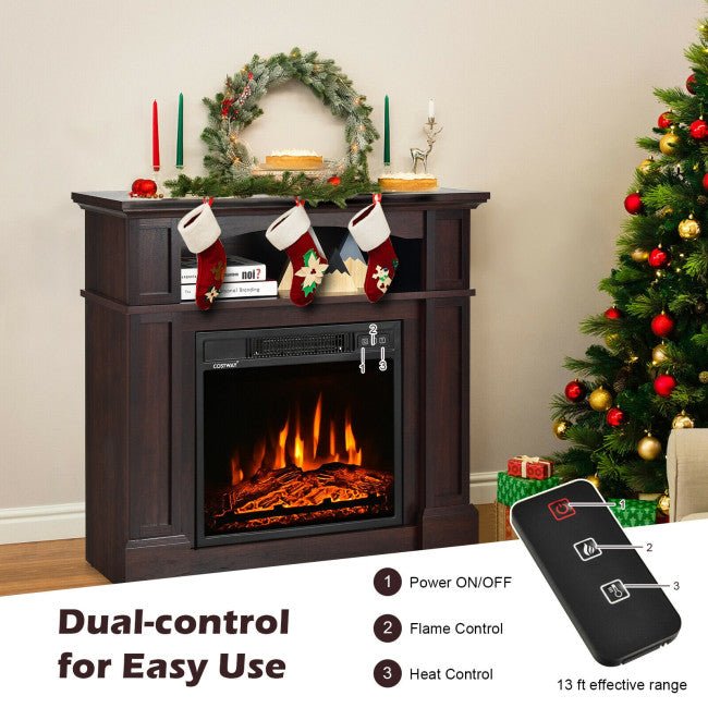 32-Inch Electric TV Stand Entertainment Center Console Fireplace W/ Mantel & Shelf, 1400W (90869345)