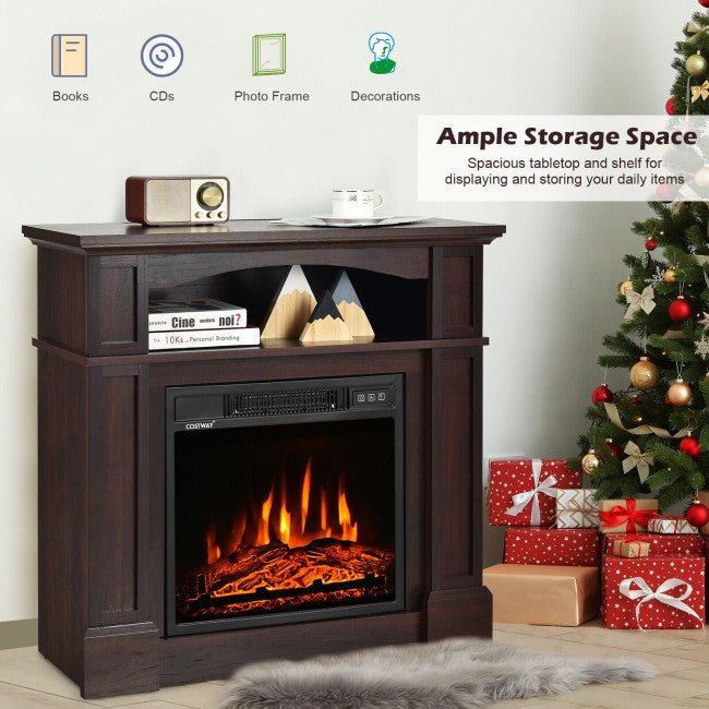 32-Inch Electric TV Stand Entertainment Center Console Fireplace W/ Mantel & Shelf, 1400W (90869345)