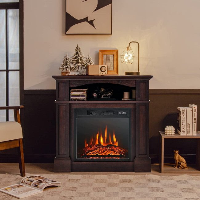 32-Inch Electric TV Stand Entertainment Center Console Fireplace W/ Mantel & Shelf, 1400W (90869345)