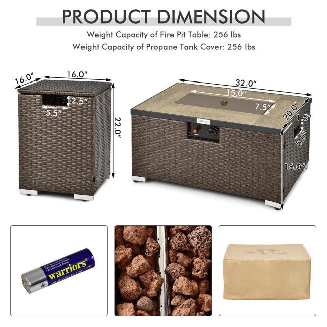 Alora 32" Propane Rattan Fire Pit Table Set W/ Side Table Tank & Cover (90165397)