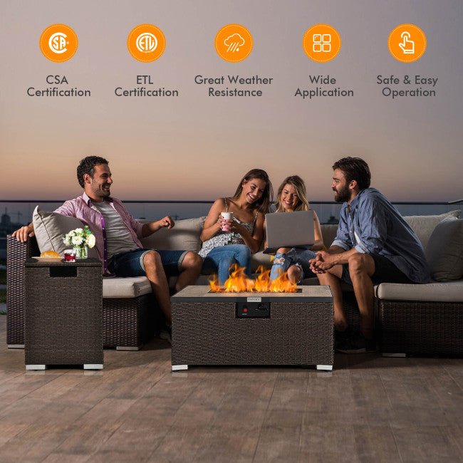 Alora 32" Propane Rattan Fire Pit Table Set W/ Side Table Tank & Cover (90165397)