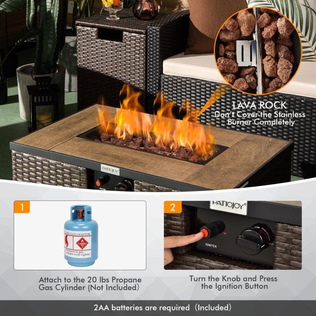 Alora 32" Propane Rattan Fire Pit Table Set W/ Side Table Tank & Cover (90165397)