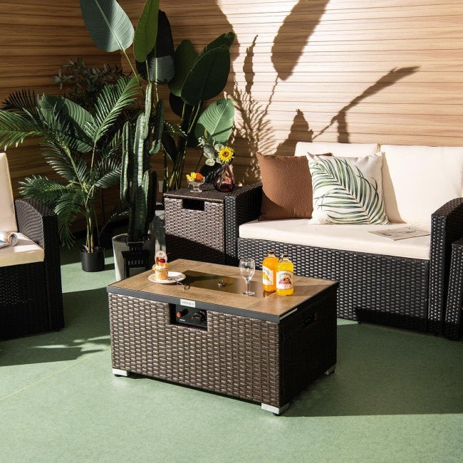 Alora 32" Propane Rattan Fire Pit Table Set W/ Side Table Tank & Cover (90165397)