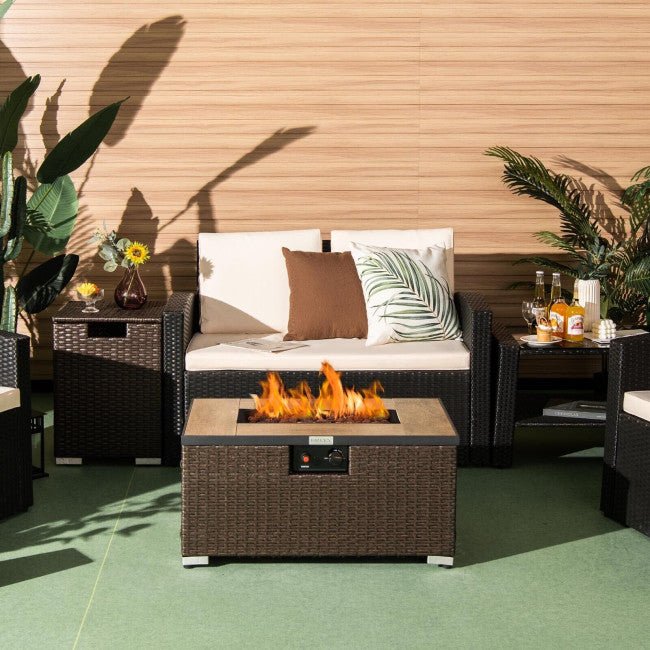 Alora 32" Propane Rattan Fire Pit Table Set W/ Side Table Tank & Cover (90165397)