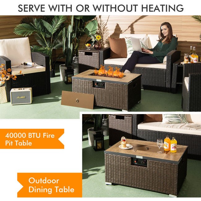 Alora 32" Propane Rattan Fire Pit Table Set W/ Side Table Tank & Cover (90165397)