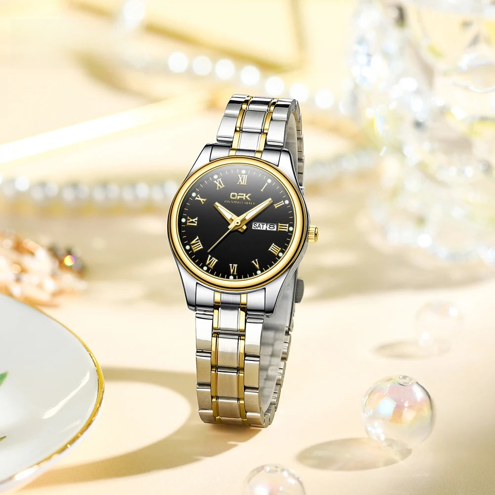Women's Two Tone Stainless Steel Watch With Day Date
