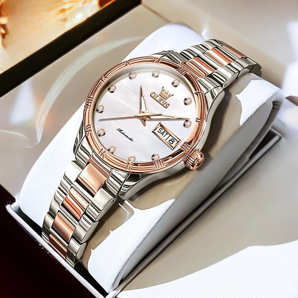 Women's Automatic Two Tone Stainless Steel Watch Pearl