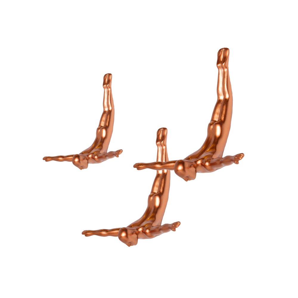 Set of Three Black Resin Diving Man Hanging Dimensional Sculpture