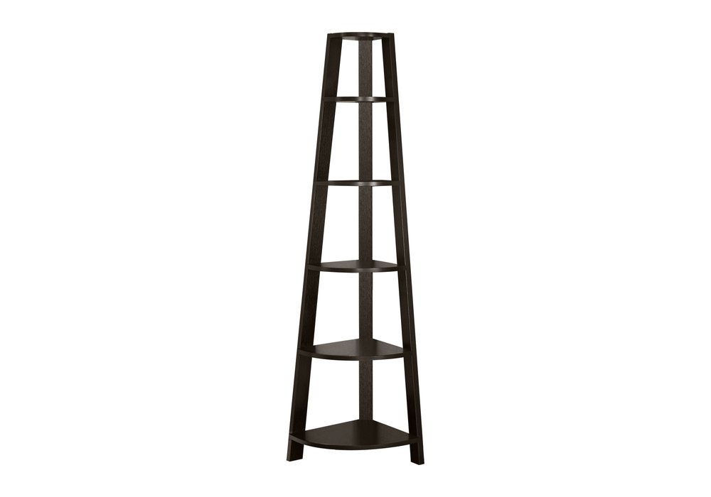 71" Espresso Wood Five Tier Corner Bookcase
