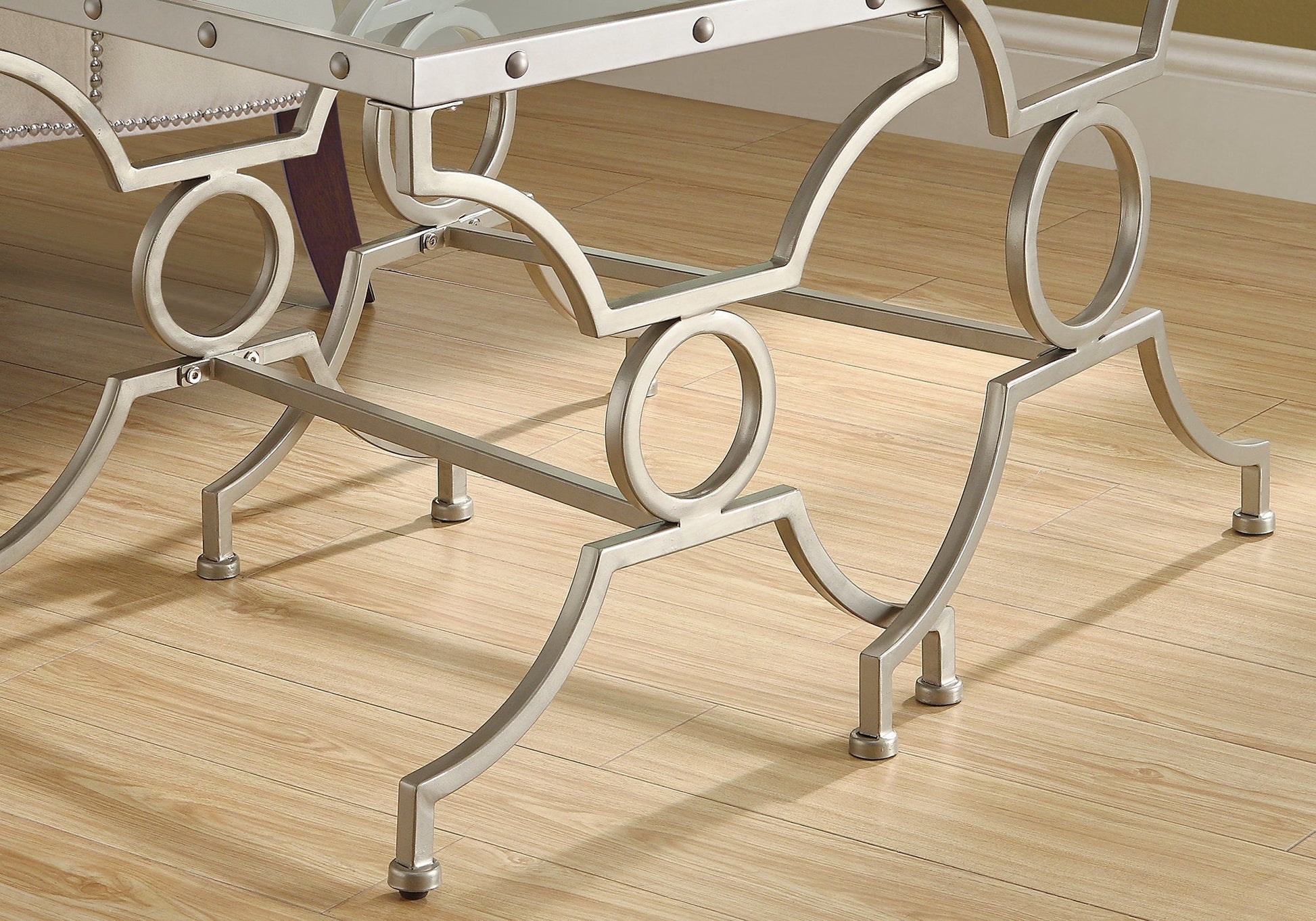 38.5" x 43.5" x 43" Silver Tempered Glass 2pcs Nesting Table Set