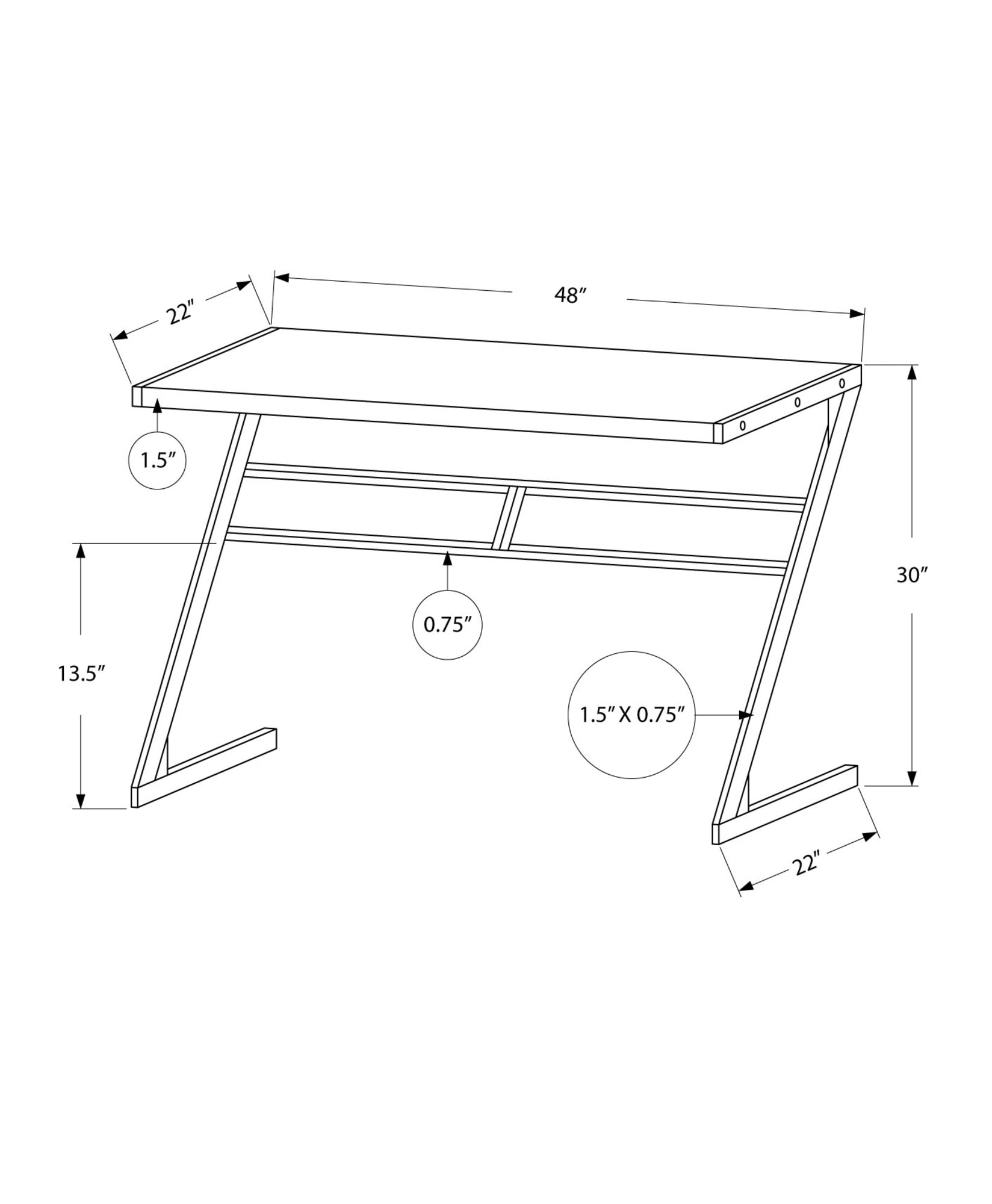 22" x 48" x 30" Dark Taupe  Black  Mdf  Metal  Computer Desk
