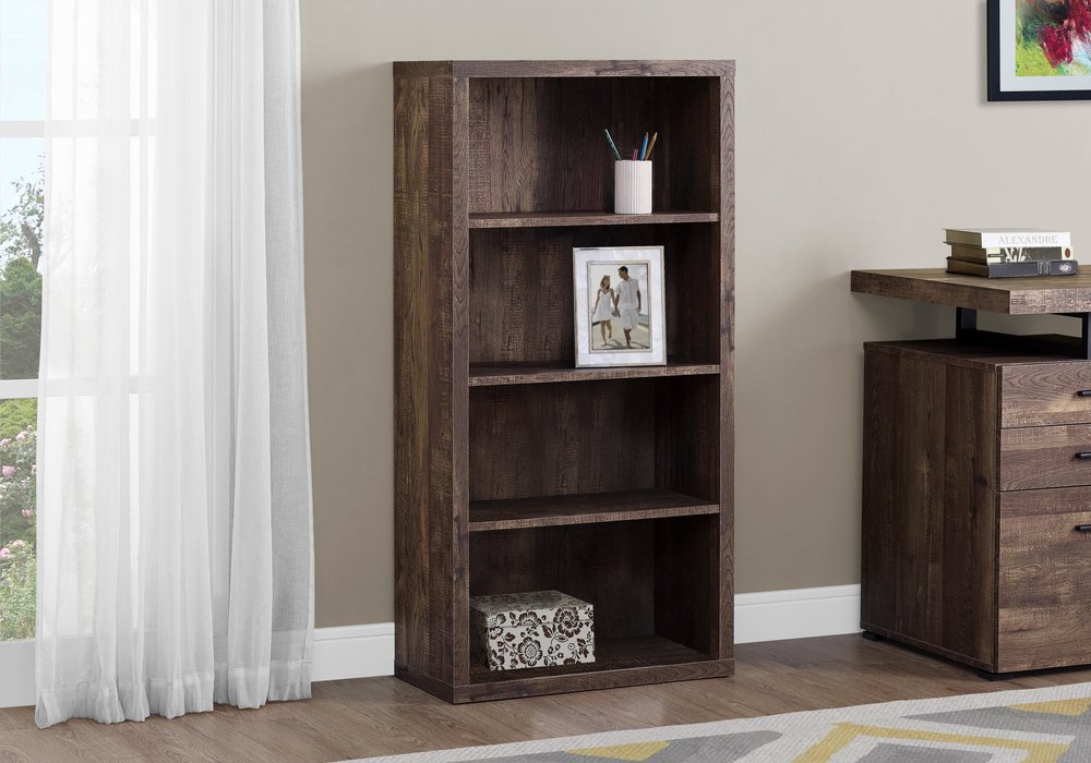 White Wood Adjustable Four Tier Bookcase