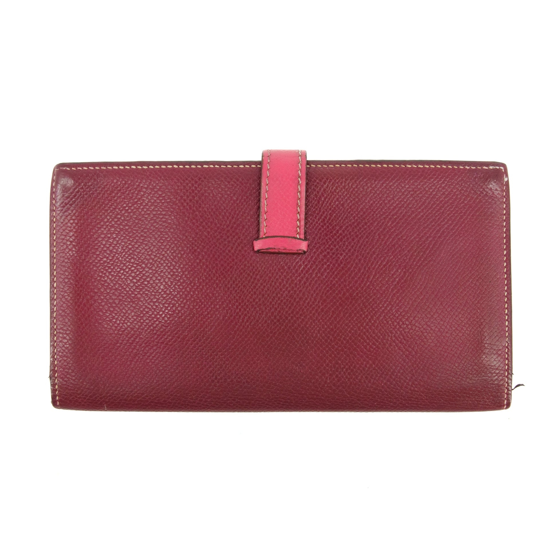 Hermes Burgundy Leather Bearn Soufflet Wallet #3397
