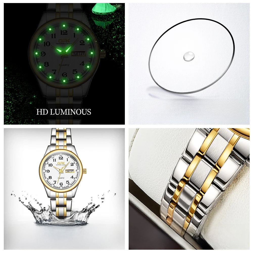 Women's Stainless Steel Blue Dial Watch Dual Calendar