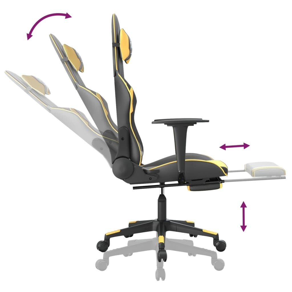 Gaming Chair Black and Gold Faux leather, metal, plywood, foam