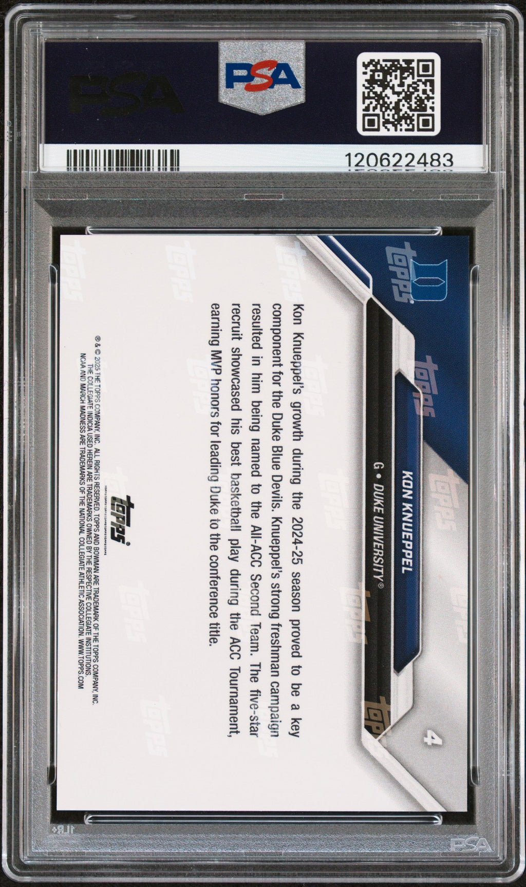 Graded 2025 Topps Bowman U Now Kon Knueppel #4 March Madness Rookie RC Basketball Card PSA 9 Mint