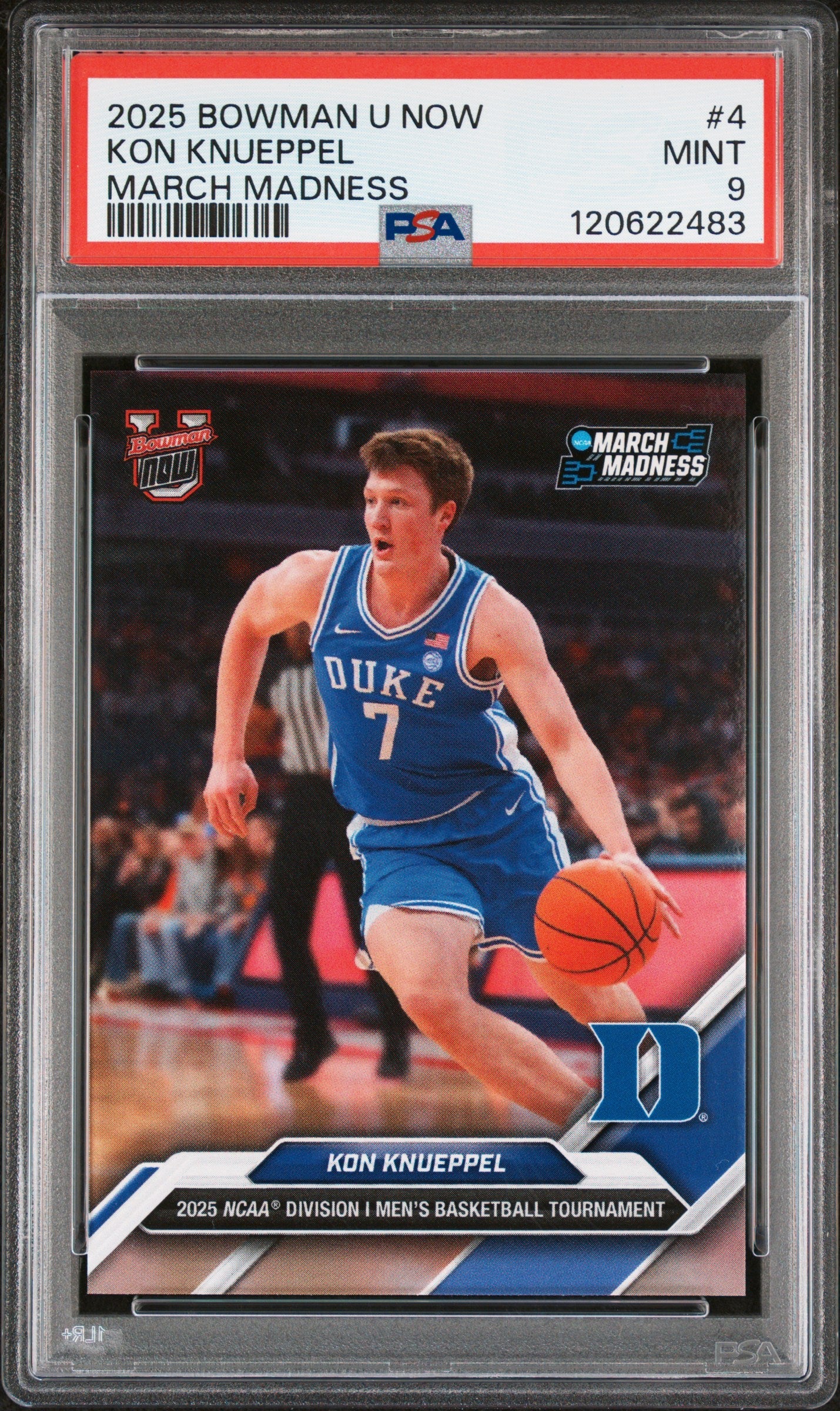 Graded 2025 Topps Bowman U Now Kon Knueppel #4 March Madness Rookie RC Basketball Card PSA 9 Mint