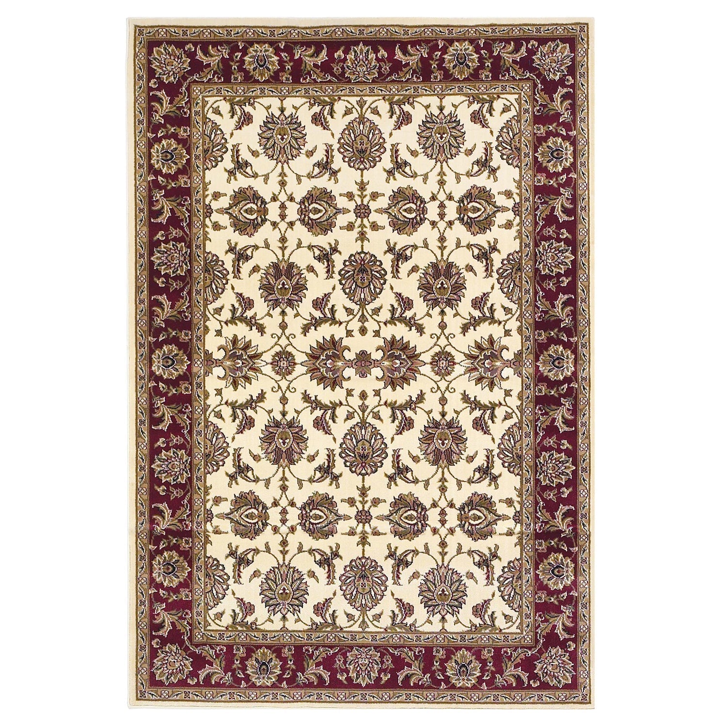 Ivory Red Machine Woven Traditional Octagon Indoor Area Rug