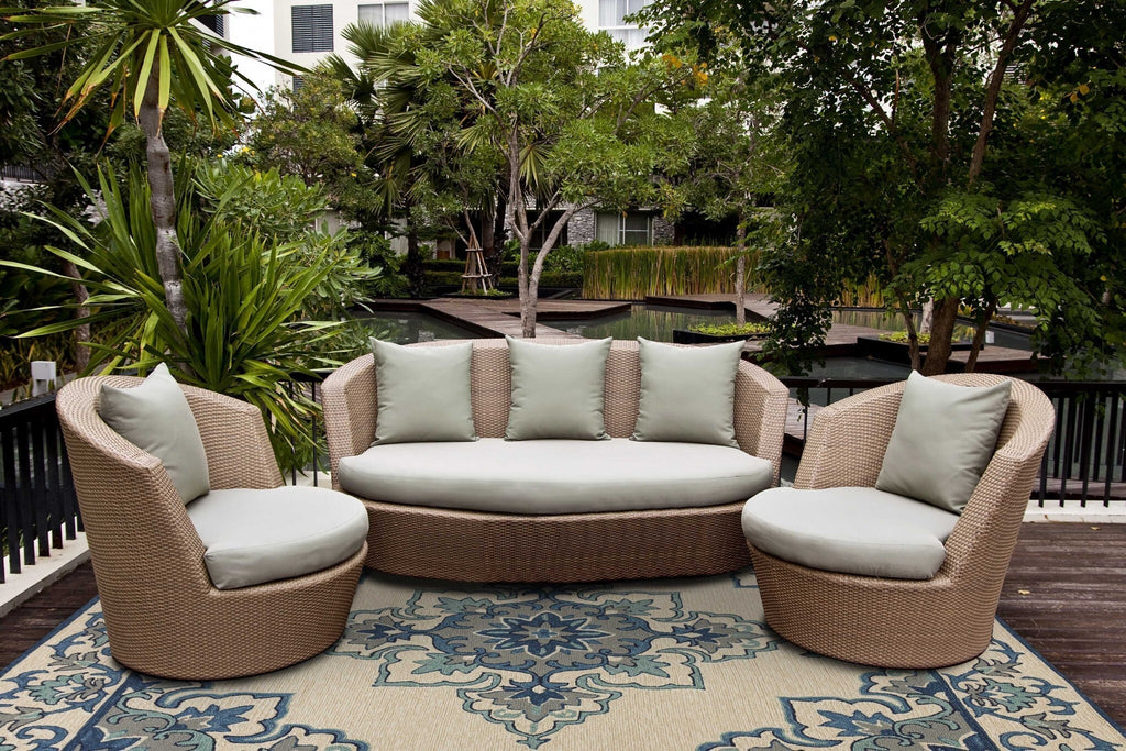 3'x5' Ivory Blue Hand Hooked Floral Medallion Indoor Outdoor Area Rug